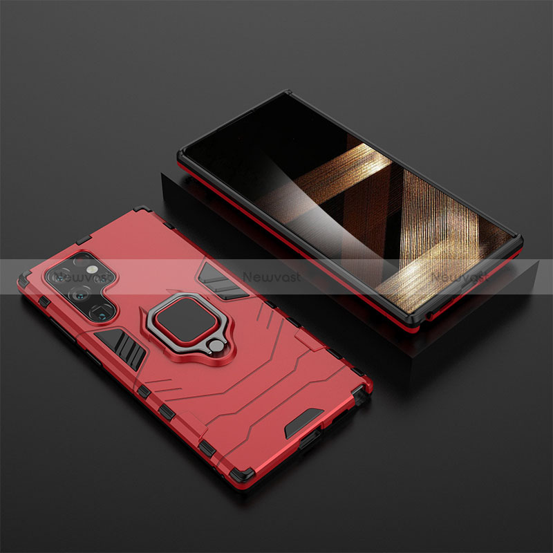 Silicone Matte Finish and Plastic Back Cover Case with Magnetic Finger Ring Stand S01 for Samsung Galaxy S24 Ultra 5G