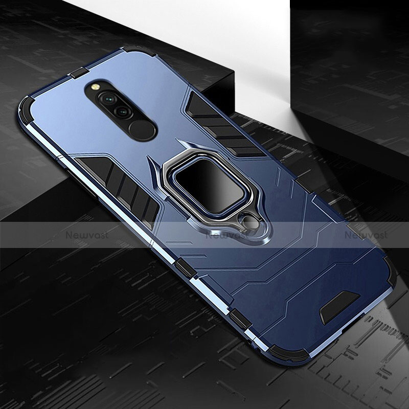 Silicone Matte Finish and Plastic Back Cover Case with Magnetic Finger Ring Stand S01 for Xiaomi Redmi 8