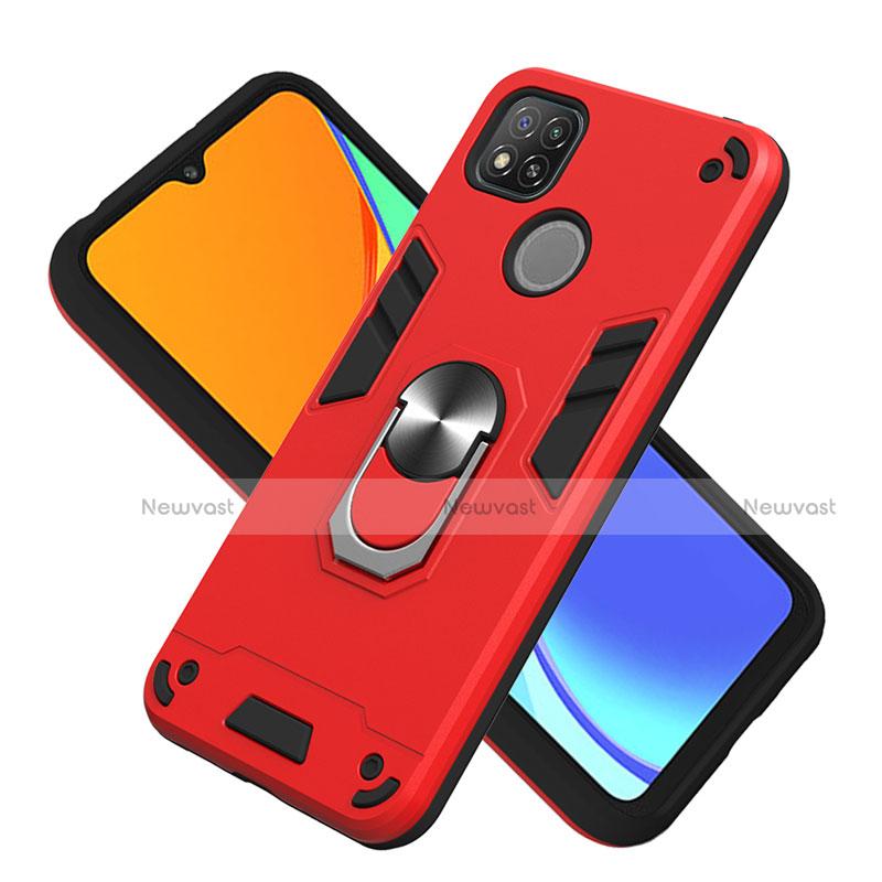 Silicone Matte Finish and Plastic Back Cover Case with Magnetic Finger Ring Stand S01 for Xiaomi Redmi 9 India