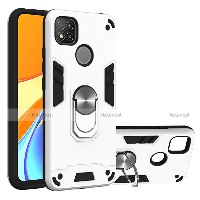 Silicone Matte Finish and Plastic Back Cover Case with Magnetic Finger Ring Stand S01 for Xiaomi Redmi 9 India