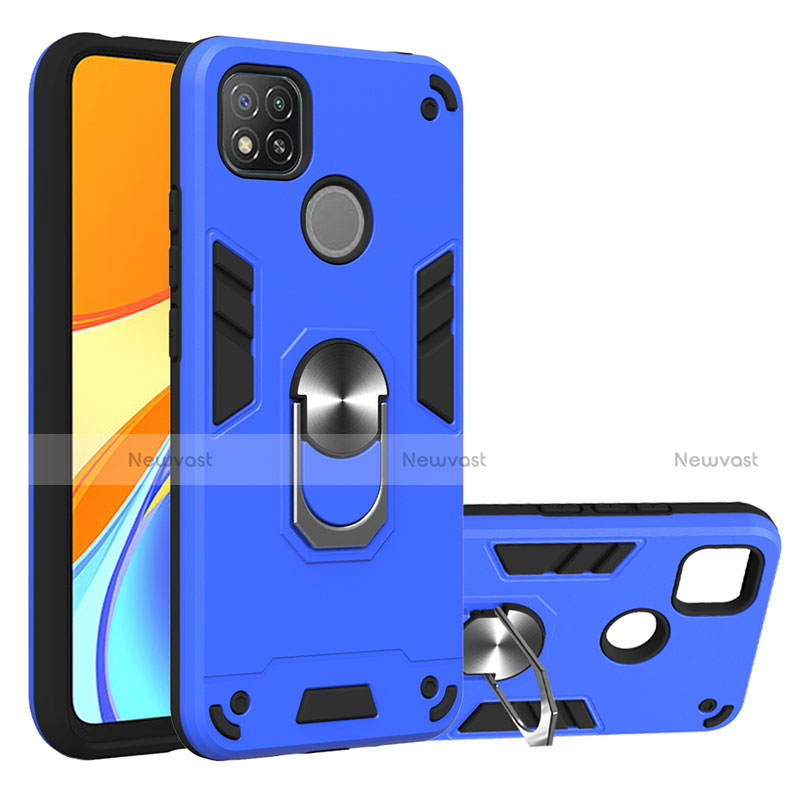 Silicone Matte Finish and Plastic Back Cover Case with Magnetic Finger Ring Stand S01 for Xiaomi Redmi 9 India