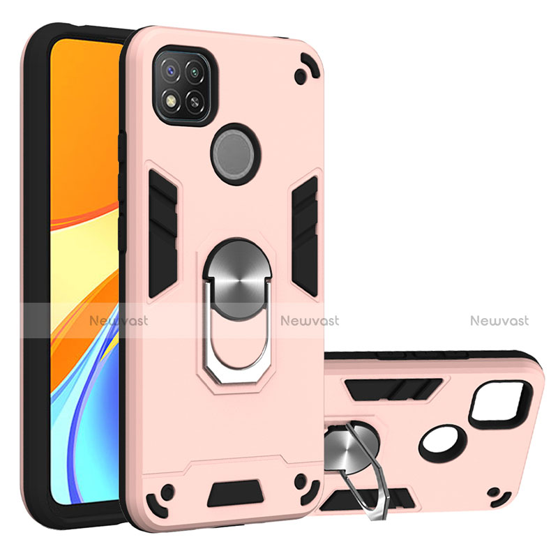 Silicone Matte Finish and Plastic Back Cover Case with Magnetic Finger Ring Stand S01 for Xiaomi Redmi 9C NFC