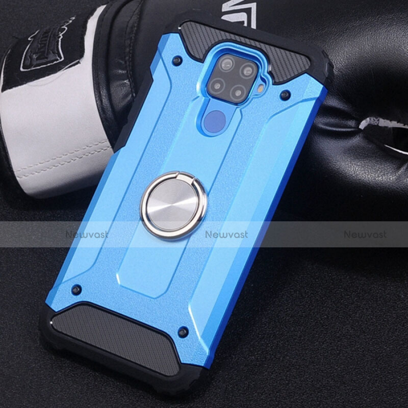 Silicone Matte Finish and Plastic Back Cover Case with Magnetic Finger Ring Stand S02 for Huawei Mate 30 Lite