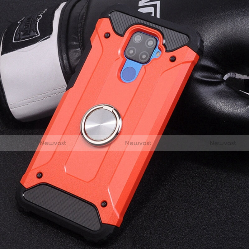 Silicone Matte Finish and Plastic Back Cover Case with Magnetic Finger Ring Stand S02 for Huawei Nova 5i Pro Red