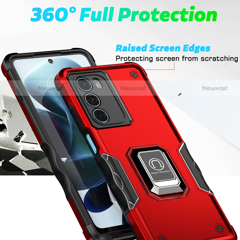 Silicone Matte Finish and Plastic Back Cover Case with Magnetic Finger Ring Stand S02 for Motorola Moto Edge S30 5G