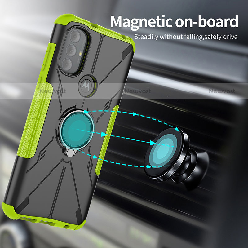 Silicone Matte Finish and Plastic Back Cover Case with Magnetic Finger Ring Stand S02 for Motorola Moto G Play Gen 2