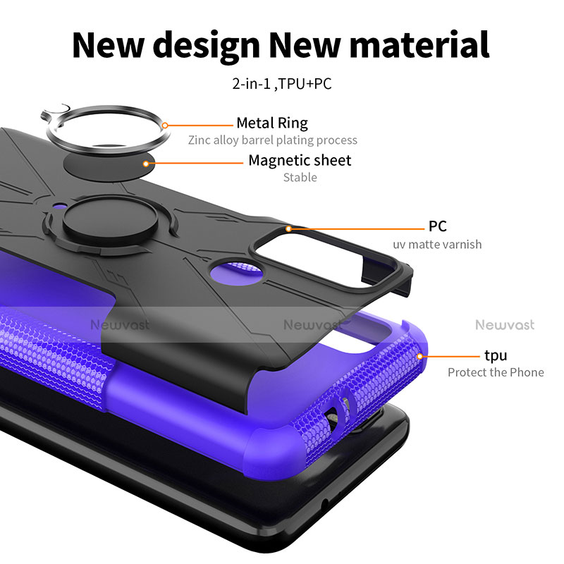 Silicone Matte Finish and Plastic Back Cover Case with Magnetic Finger Ring Stand S02 for Motorola Moto G40 Fusion