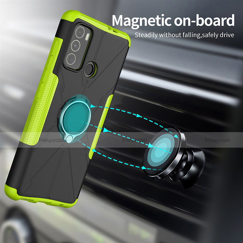 Silicone Matte Finish and Plastic Back Cover Case with Magnetic Finger Ring Stand S02 for Motorola Moto G40 Fusion