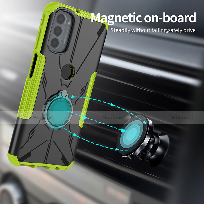 Silicone Matte Finish and Plastic Back Cover Case with Magnetic Finger Ring Stand S02 for Motorola Moto G41