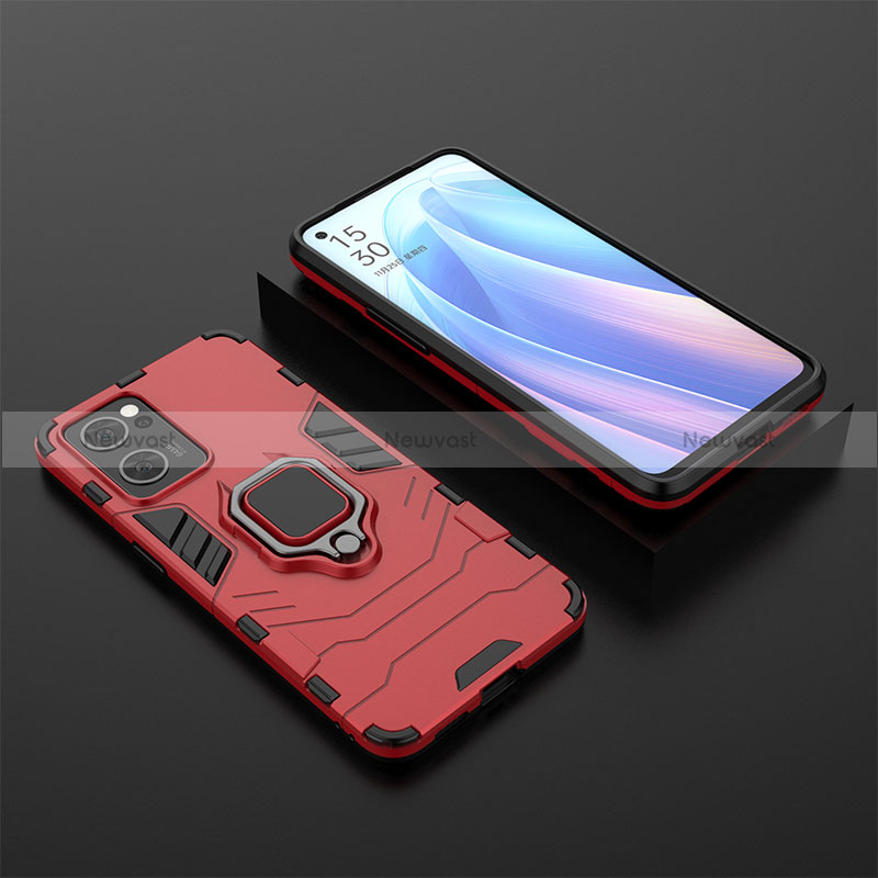 Silicone Matte Finish and Plastic Back Cover Case with Magnetic Finger Ring Stand S02 for OnePlus Nord CE 2 5G