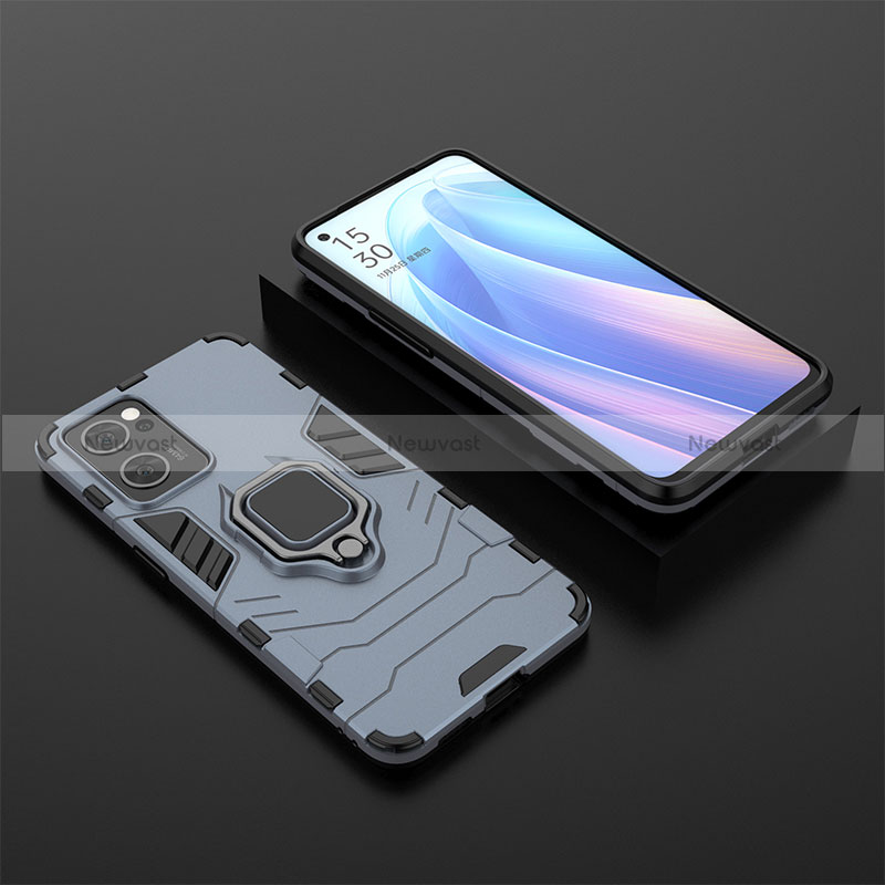 Silicone Matte Finish and Plastic Back Cover Case with Magnetic Finger Ring Stand S02 for OnePlus Nord CE 2 5G