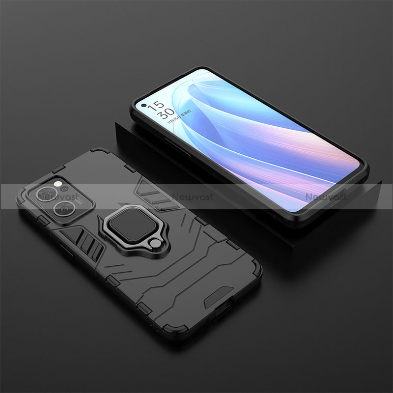 Silicone Matte Finish and Plastic Back Cover Case with Magnetic Finger Ring Stand S02 for OnePlus Nord CE 2 5G Black