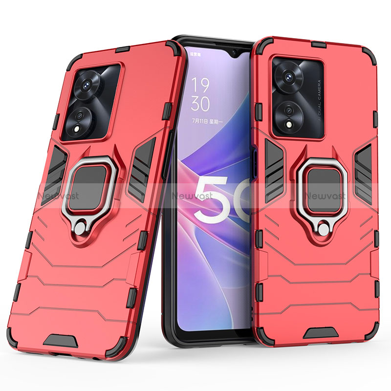 Silicone Matte Finish and Plastic Back Cover Case with Magnetic Finger Ring Stand S02 for Oppo A1 Pro 5G