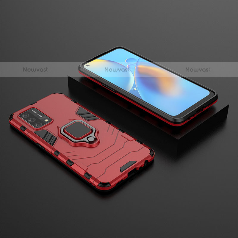 Silicone Matte Finish and Plastic Back Cover Case with Magnetic Finger Ring Stand S02 for Oppo A74 4G