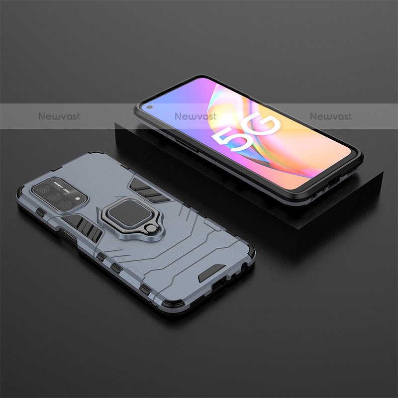 Silicone Matte Finish and Plastic Back Cover Case with Magnetic Finger Ring Stand S02 for Oppo A93 5G