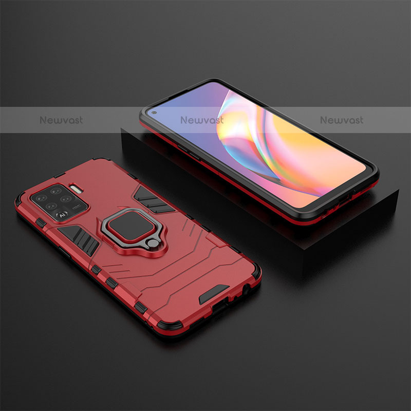 Silicone Matte Finish and Plastic Back Cover Case with Magnetic Finger Ring Stand S02 for Oppo A94 4G