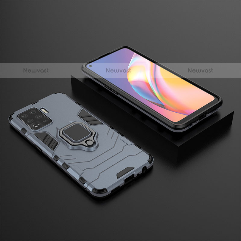 Silicone Matte Finish and Plastic Back Cover Case with Magnetic Finger Ring Stand S02 for Oppo A94 4G