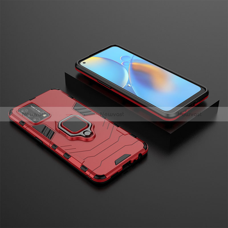 Silicone Matte Finish and Plastic Back Cover Case with Magnetic Finger Ring Stand S02 for Oppo A95 4G