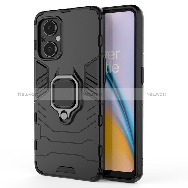 Silicone Matte Finish and Plastic Back Cover Case with Magnetic Finger Ring Stand S02 for Oppo A96 5G