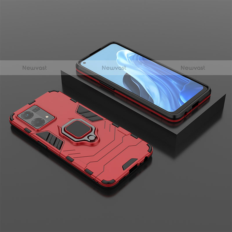 Silicone Matte Finish and Plastic Back Cover Case with Magnetic Finger Ring Stand S02 for Oppo F21 Pro 4G