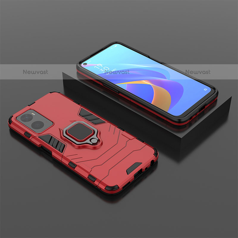 Silicone Matte Finish and Plastic Back Cover Case with Magnetic Finger Ring Stand S02 for Oppo K10 4G Red