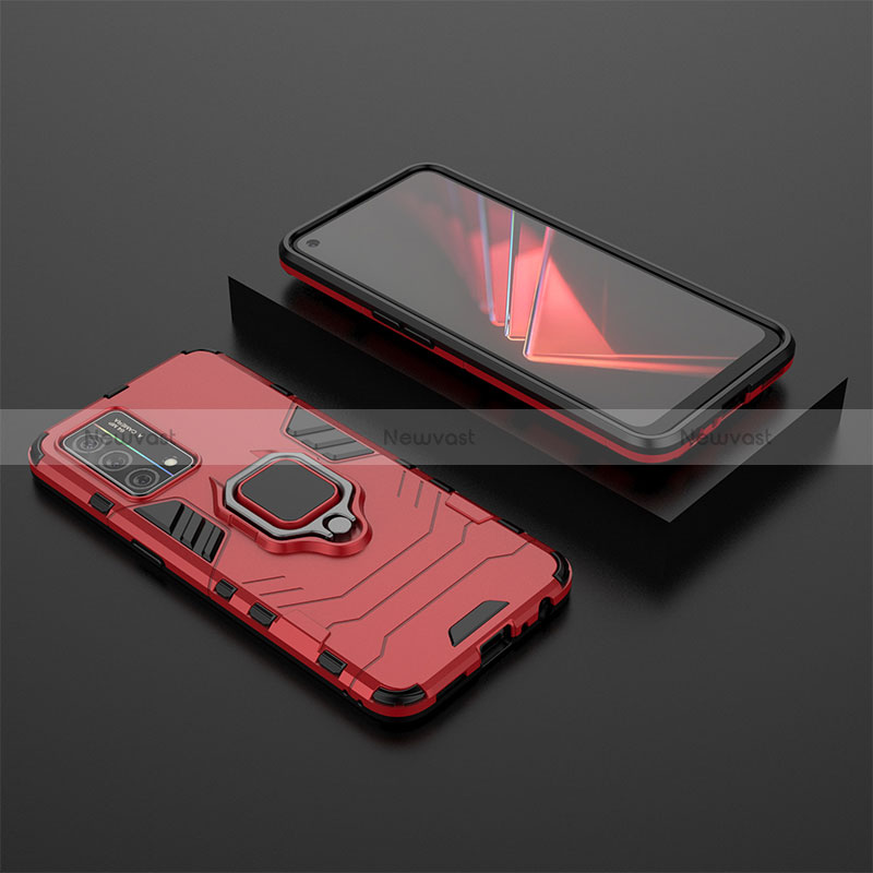 Silicone Matte Finish and Plastic Back Cover Case with Magnetic Finger Ring Stand S02 for Oppo K9 5G