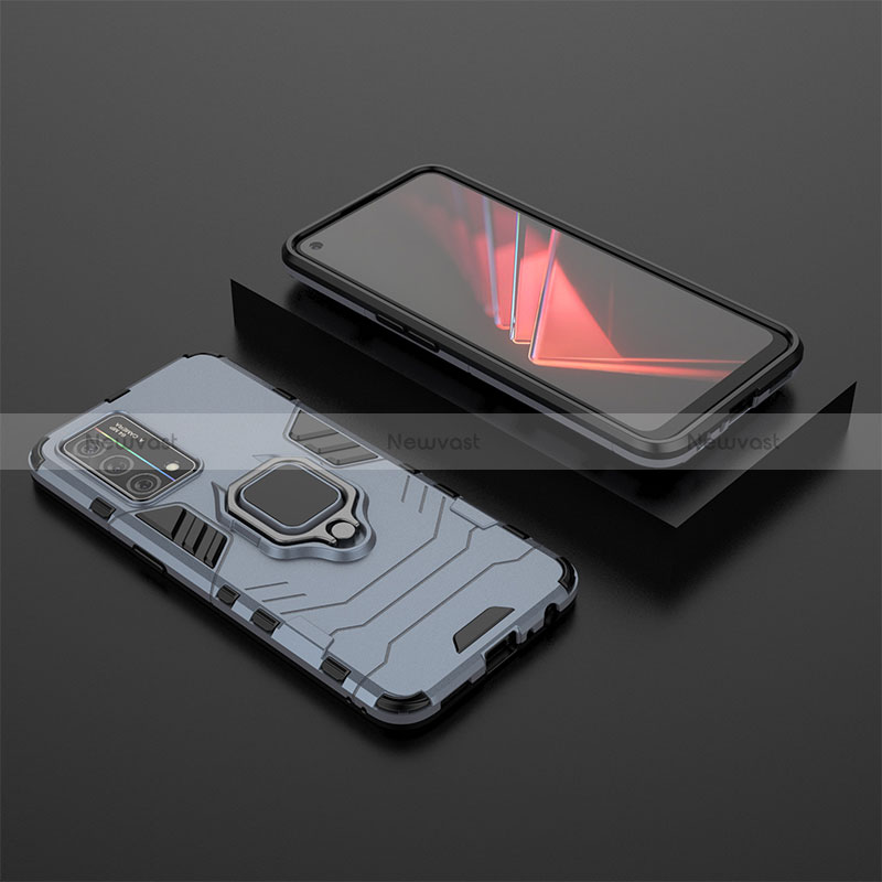 Silicone Matte Finish and Plastic Back Cover Case with Magnetic Finger Ring Stand S02 for Oppo K9 5G