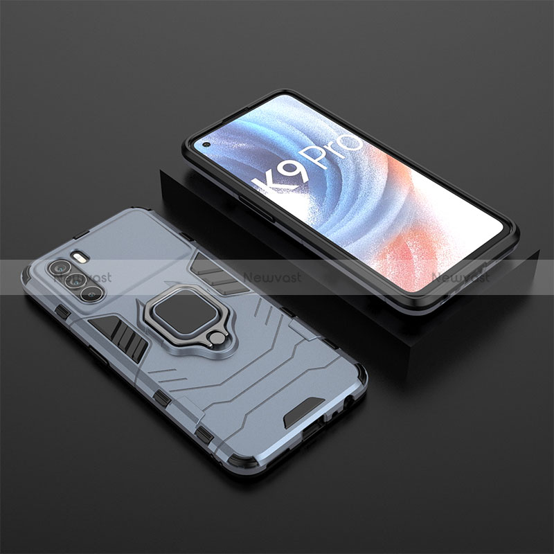 Silicone Matte Finish and Plastic Back Cover Case with Magnetic Finger Ring Stand S02 for Oppo K9 Pro 5G