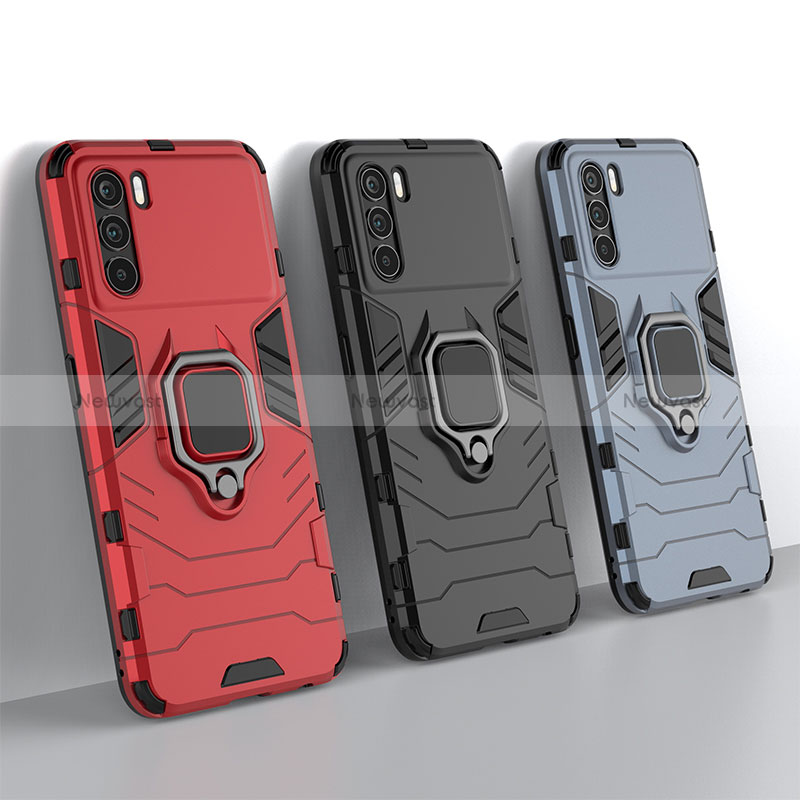 Silicone Matte Finish and Plastic Back Cover Case with Magnetic Finger Ring Stand S02 for Oppo K9 Pro 5G