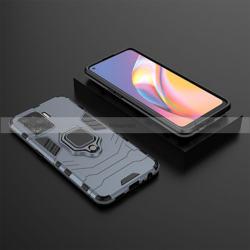 Silicone Matte Finish and Plastic Back Cover Case with Magnetic Finger Ring Stand S02 for Oppo Reno5 F