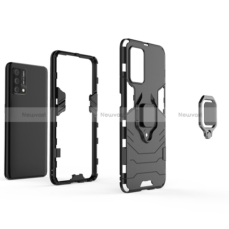 Silicone Matte Finish and Plastic Back Cover Case with Magnetic Finger Ring Stand S02 for Oppo Reno6 Lite