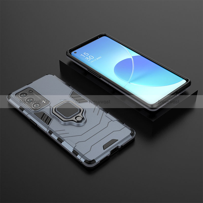 Silicone Matte Finish and Plastic Back Cover Case with Magnetic Finger Ring Stand S02 for Oppo Reno6 Pro 5G