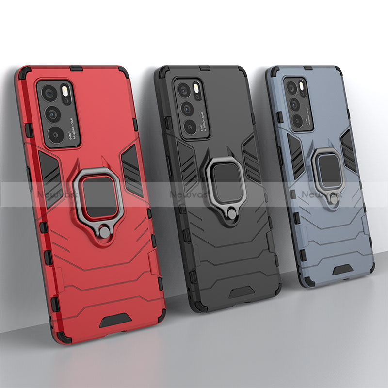 Silicone Matte Finish and Plastic Back Cover Case with Magnetic Finger Ring Stand S02 for Oppo Reno6 Pro 5G India