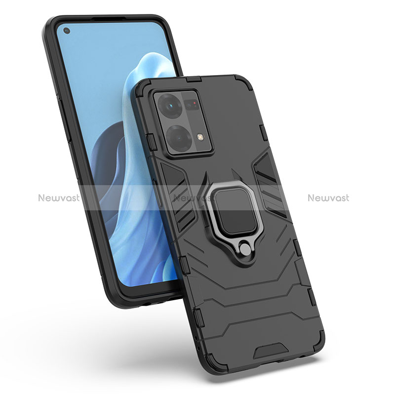 Silicone Matte Finish and Plastic Back Cover Case with Magnetic Finger Ring Stand S02 for Oppo Reno8 4G