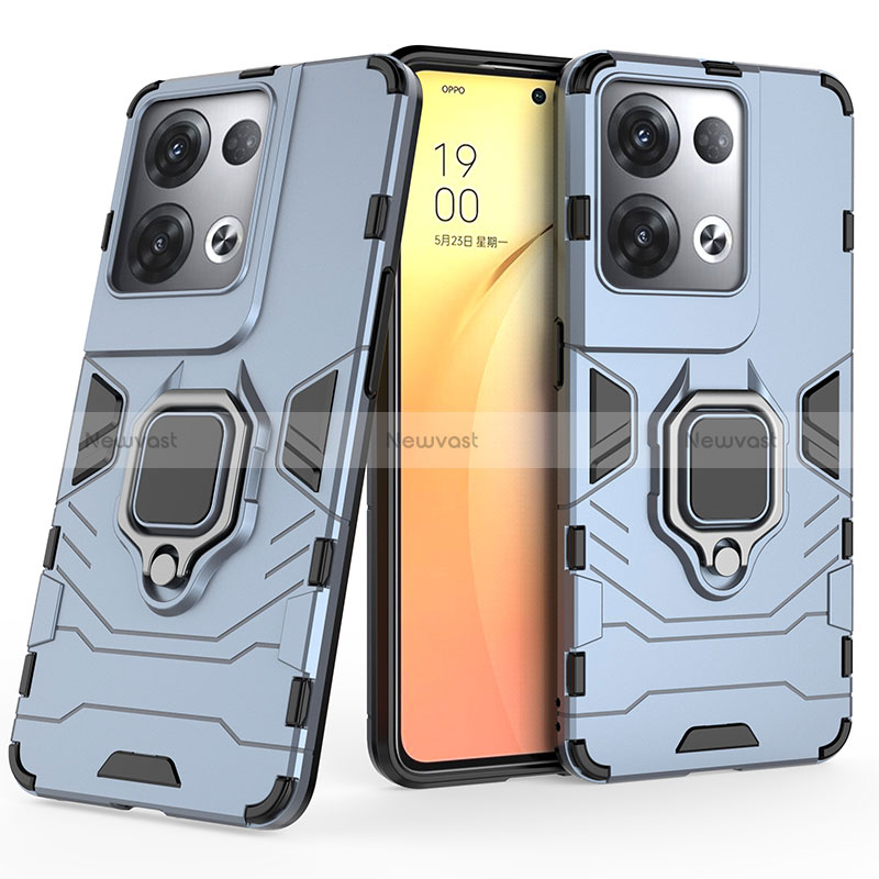 Silicone Matte Finish and Plastic Back Cover Case with Magnetic Finger Ring Stand S02 for Oppo Reno8 Pro+ Plus 5G