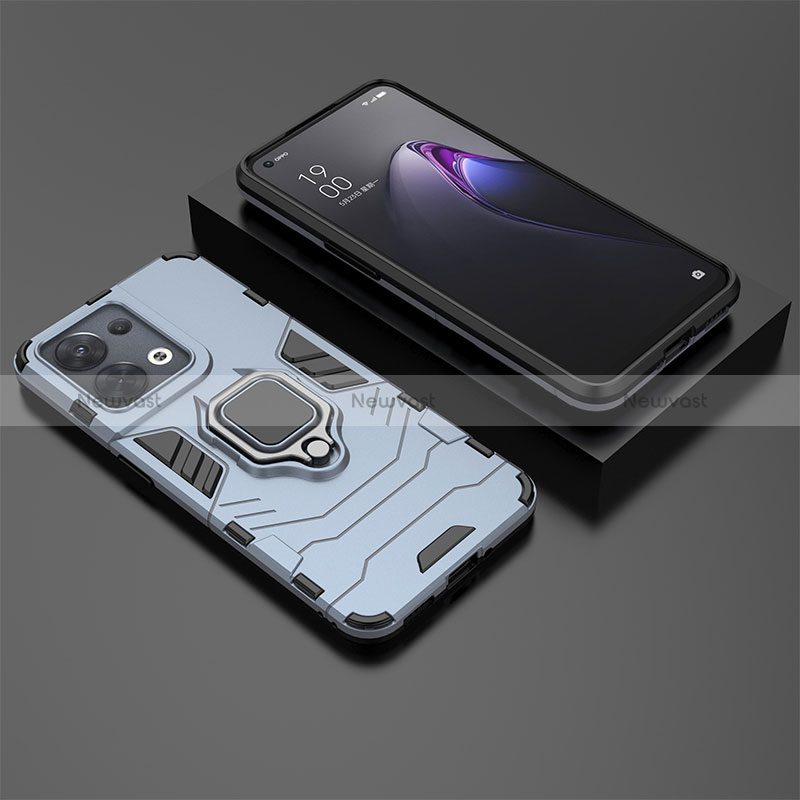 Silicone Matte Finish and Plastic Back Cover Case with Magnetic Finger Ring Stand S02 for Oppo Reno9 Pro 5G