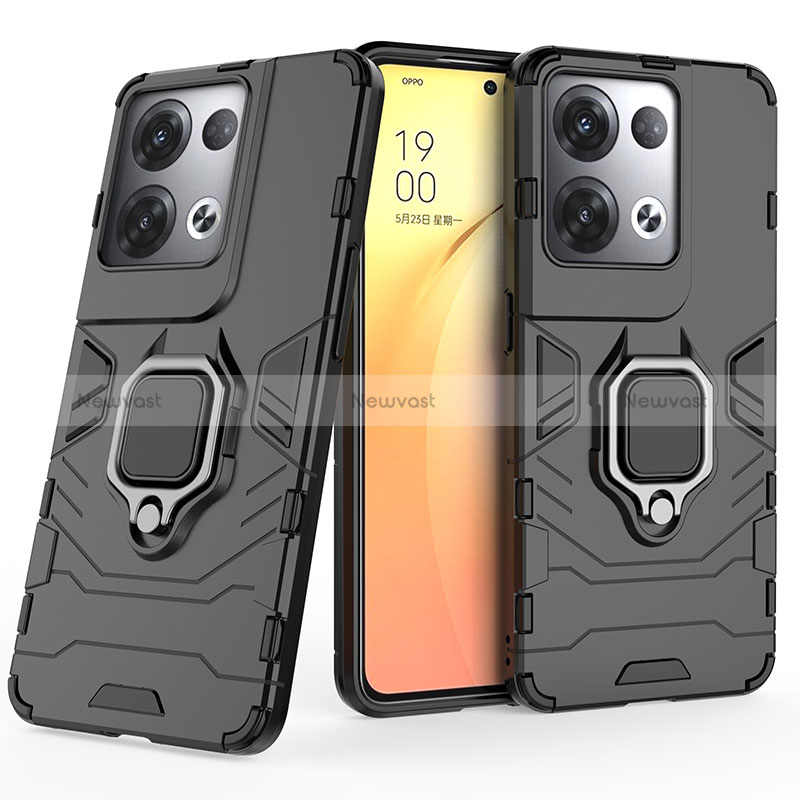 Silicone Matte Finish and Plastic Back Cover Case with Magnetic Finger Ring Stand S02 for Oppo Reno9 Pro+ Plus 5G