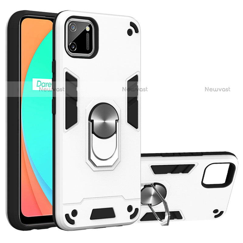 Silicone Matte Finish and Plastic Back Cover Case with Magnetic Finger Ring Stand S02 for Realme C11