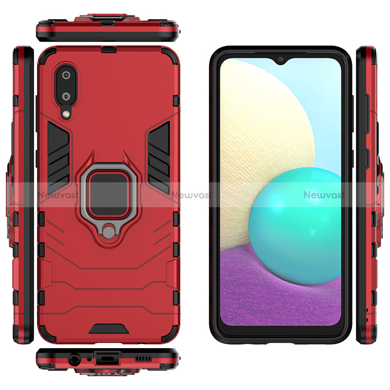 Silicone Matte Finish and Plastic Back Cover Case with Magnetic Finger Ring Stand S02 for Samsung Galaxy A02