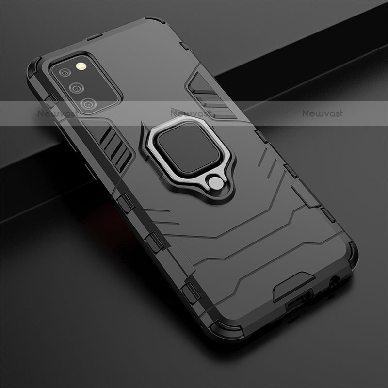 Silicone Matte Finish and Plastic Back Cover Case with Magnetic Finger Ring Stand S02 for Samsung Galaxy A02s