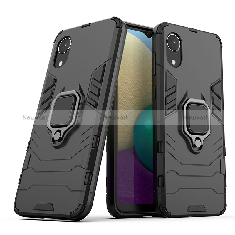 Silicone Matte Finish and Plastic Back Cover Case with Magnetic Finger Ring Stand S02 for Samsung Galaxy A03 Core