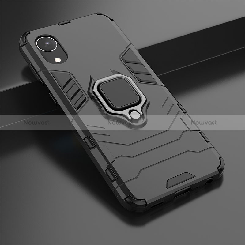 Silicone Matte Finish and Plastic Back Cover Case with Magnetic Finger Ring Stand S02 for Samsung Galaxy A03 Core