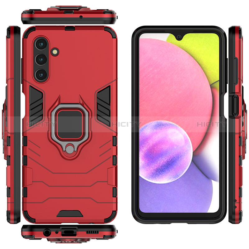 Silicone Matte Finish and Plastic Back Cover Case with Magnetic Finger Ring Stand S02 for Samsung Galaxy A04s