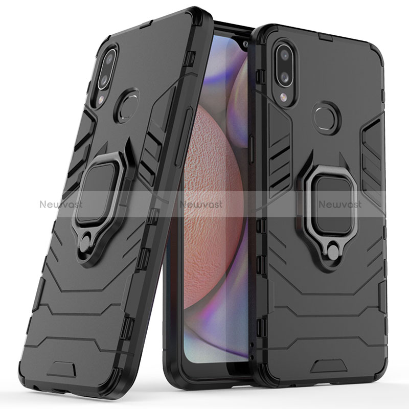 Silicone Matte Finish and Plastic Back Cover Case with Magnetic Finger Ring Stand S02 for Samsung Galaxy A10s