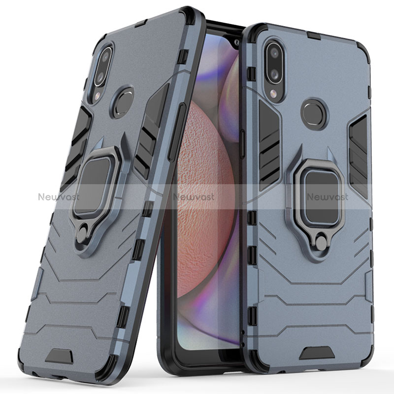 Silicone Matte Finish and Plastic Back Cover Case with Magnetic Finger Ring Stand S02 for Samsung Galaxy A10s