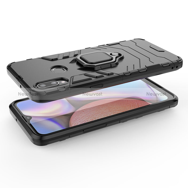 Silicone Matte Finish and Plastic Back Cover Case with Magnetic Finger Ring Stand S02 for Samsung Galaxy A10s