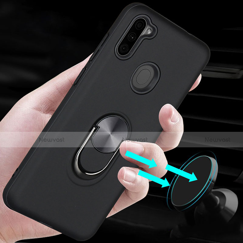 Silicone Matte Finish and Plastic Back Cover Case with Magnetic Finger Ring Stand S02 for Samsung Galaxy A11