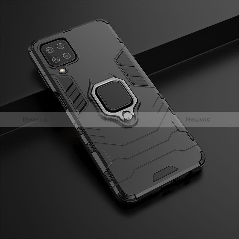 Silicone Matte Finish and Plastic Back Cover Case with Magnetic Finger Ring Stand S02 for Samsung Galaxy A12 5G