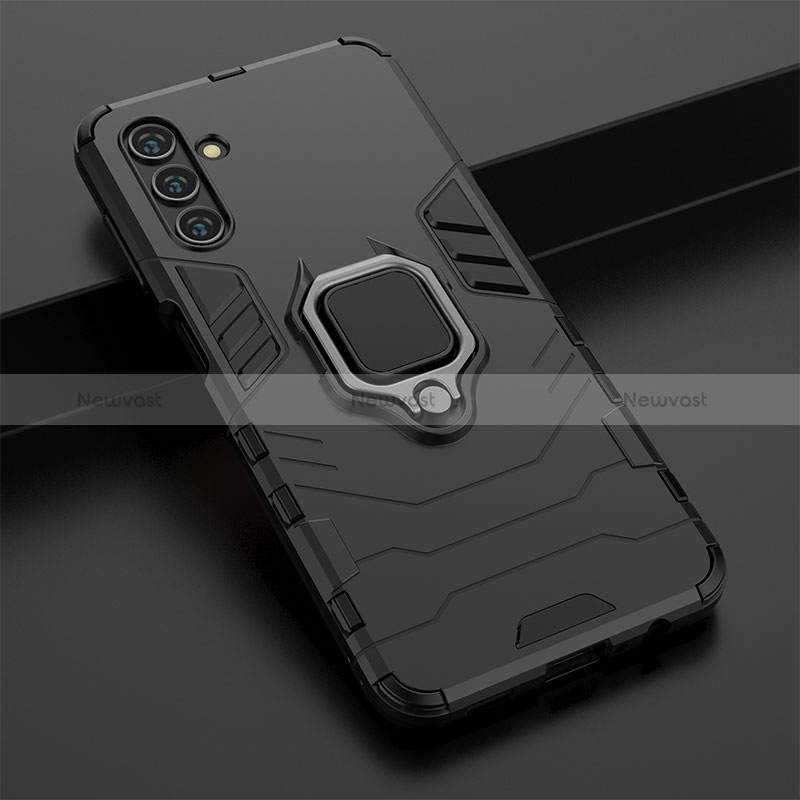 Silicone Matte Finish and Plastic Back Cover Case with Magnetic Finger Ring Stand S02 for Samsung Galaxy A13 5G