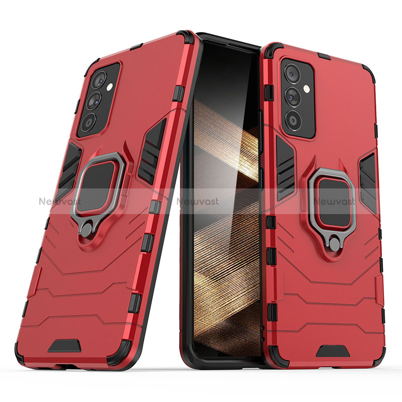 Silicone Matte Finish and Plastic Back Cover Case with Magnetic Finger Ring Stand S02 for Samsung Galaxy A15 5G Red